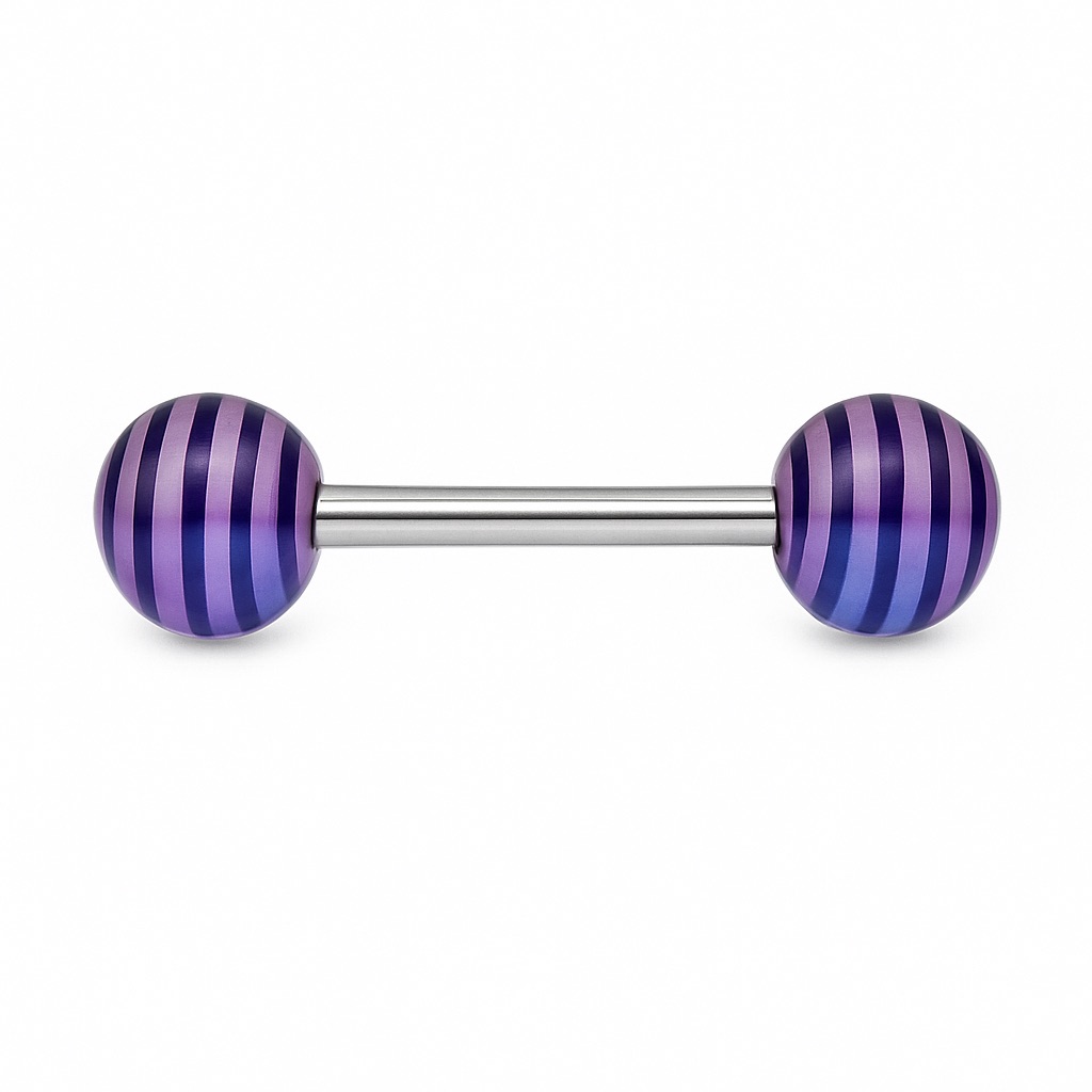 Striped Acrylic Tongue Ring 14g Stainless Steel Barbell Piercing Jewelry